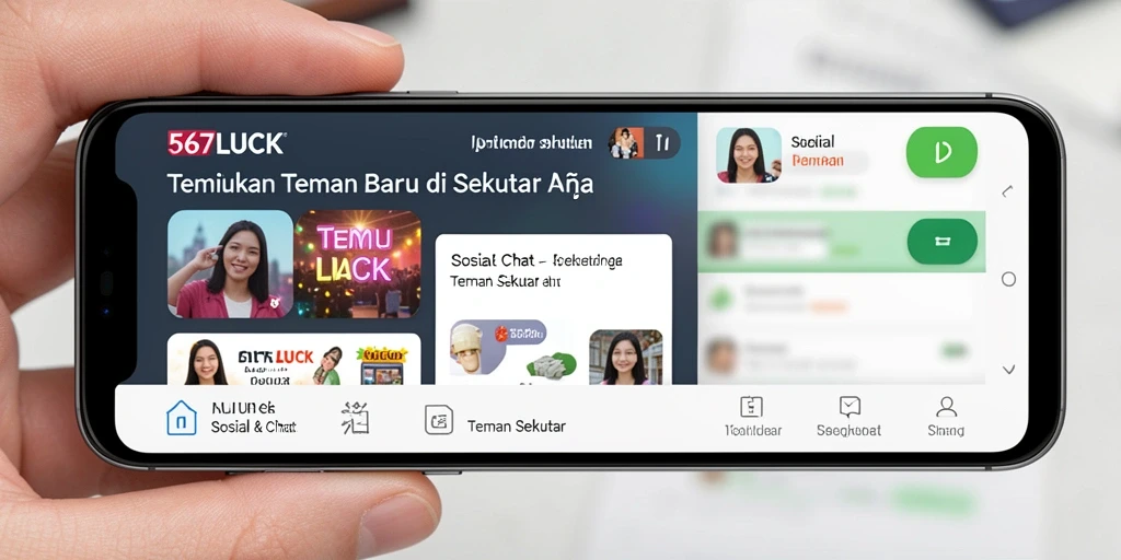 Tampilan antarmuka aplikasi 567LUCK untuk menemukan teman sekitar.