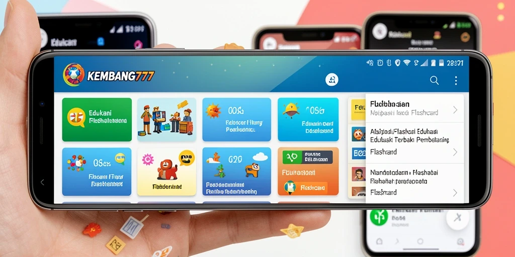 Tampilan antarmuka aplikasi Flashcard KEMBANG777 yang interaktif.