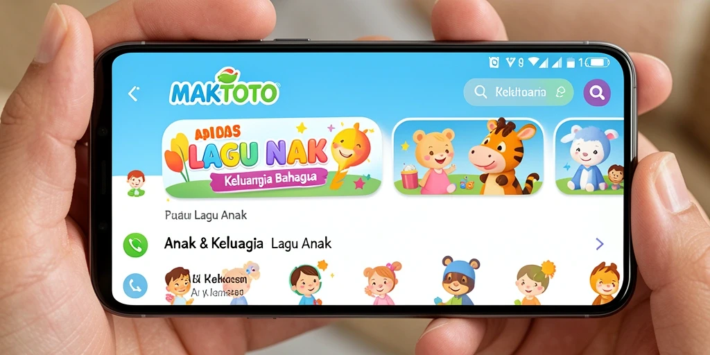 Screenshot antarmuka MAKTOTO menampilkan fungsi aplikasi Lagu Anak yang menyenangkan.
